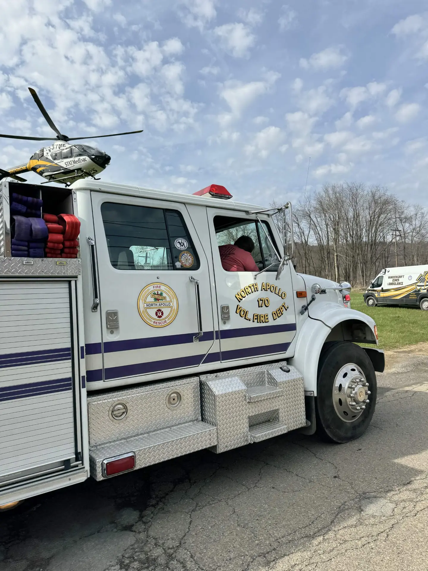 North Apollo 170 rescue unit with a STAT MedEvac helicopter and ambulance on scene